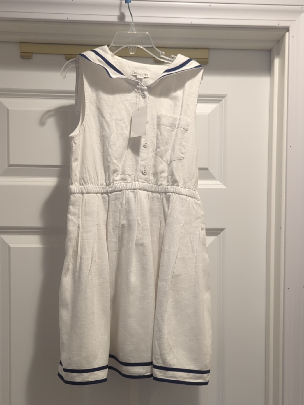 Crewcuts Girls White Sailor-Style Dress with Navy Trim